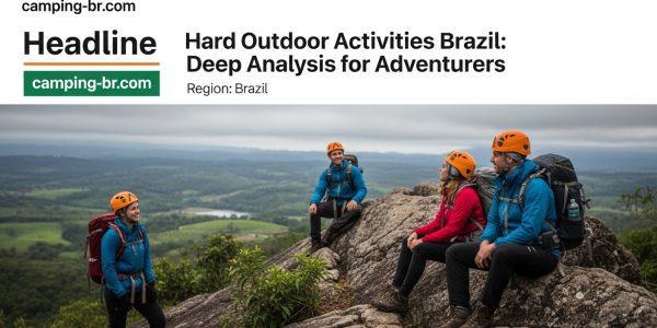 Camping gear set against a rugged Brazilian mountain landscape.