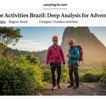 Camping gear set against a rugged Brazilian mountain landscape.
