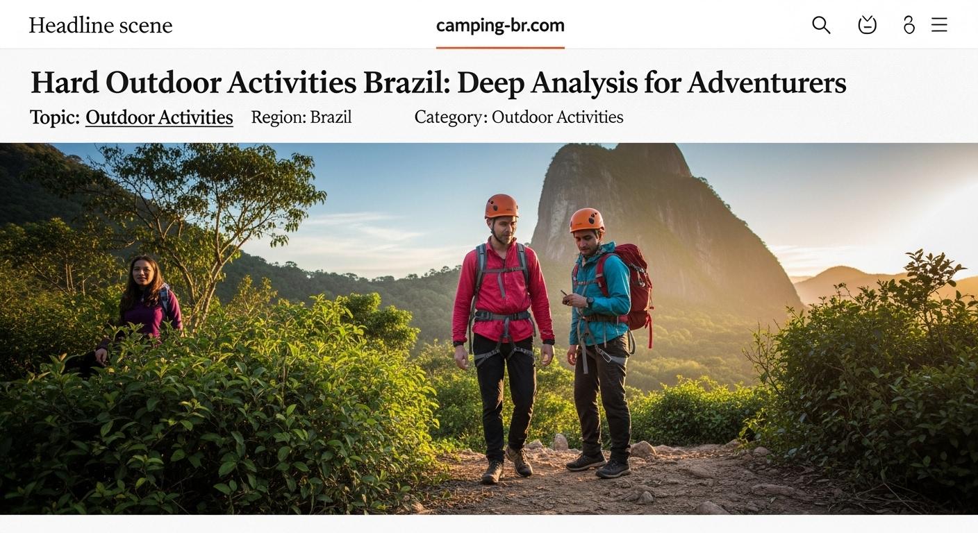 Camping gear set against a rugged Brazilian mountain landscape.
