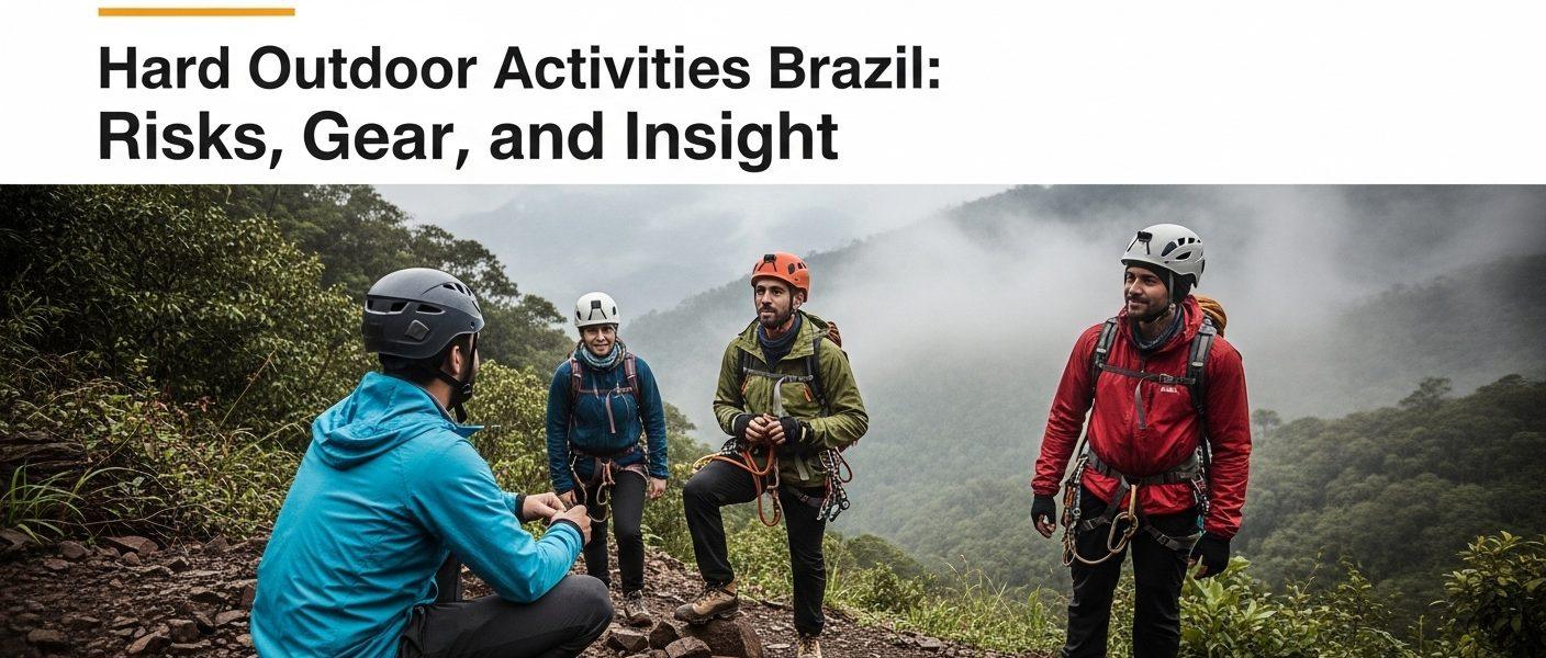 Trail in Brazilian backcountry with rugged terrain and campers at sunrise