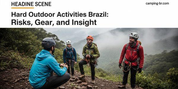 Trail in Brazilian backcountry with rugged terrain and campers at sunrise