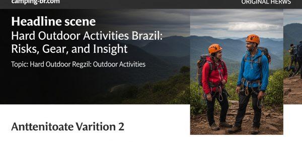 Trail in Brazilian backcountry with rugged terrain and campers at sunrise