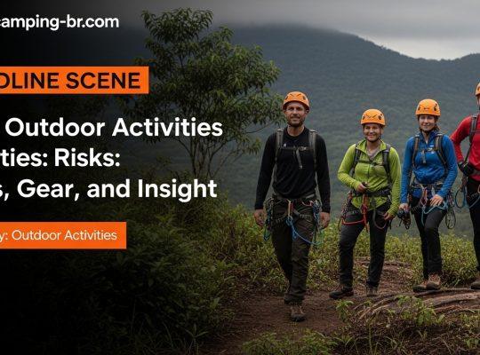 Trail in Brazilian backcountry with rugged terrain and campers at sunrise