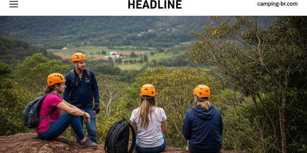 Dawn over a Brazilian campsite by a river with forest and mountains.