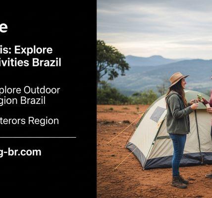 Riverside campsite in Brazil at dusk with tents and campfire amid rainforest and mountains