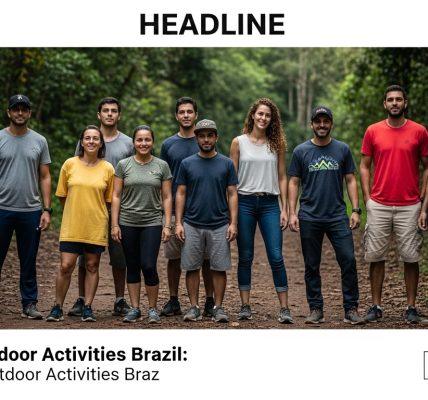 Campers setting up tents along a Brazilian lakeside trail at sunrise with forest backdrop.