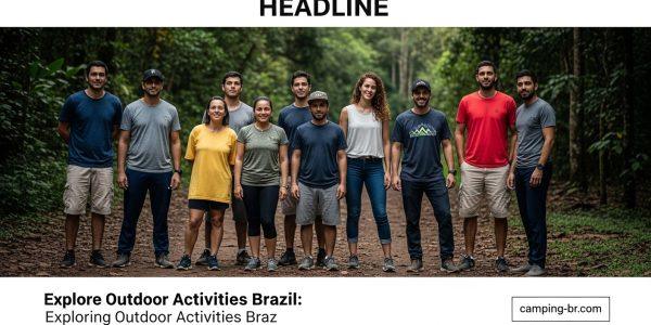Campers setting up tents along a Brazilian lakeside trail at sunrise with forest backdrop.