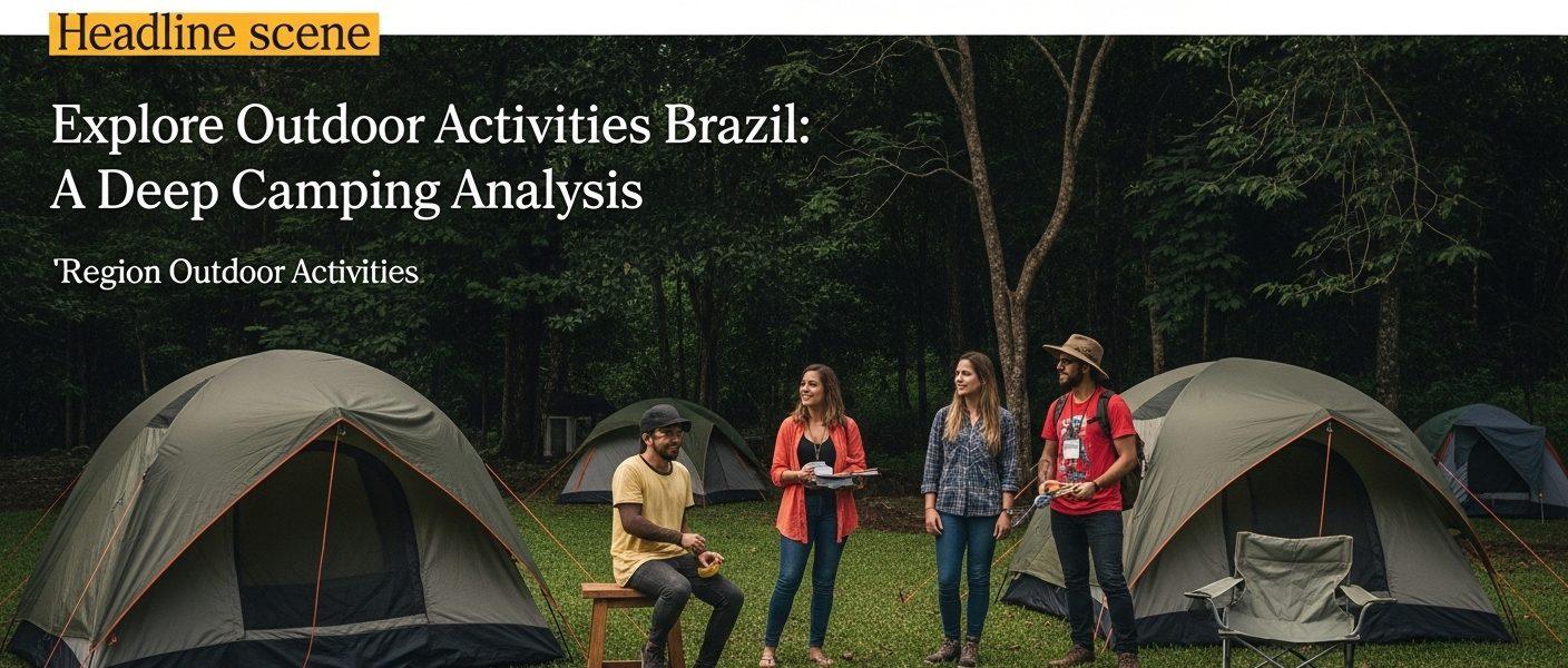 Dusk campsite in Brazil with tents by a river and dense jungle backdrop