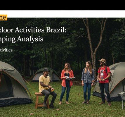 Dusk campsite in Brazil with tents by a river and dense jungle backdrop
