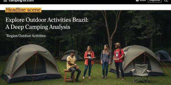Dusk campsite in Brazil with tents by a river and dense jungle backdrop