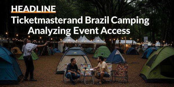 Camping group near a venue with Ticketmaster signage