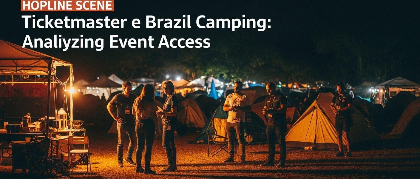 Camping group near a venue with Ticketmaster signage