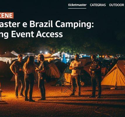Camping group near a venue with Ticketmaster signage