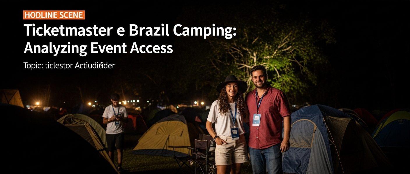 Camping group near a venue with Ticketmaster signage