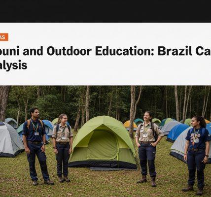 Family camping by a river at sunset in Brazil, with tents and a campfire.