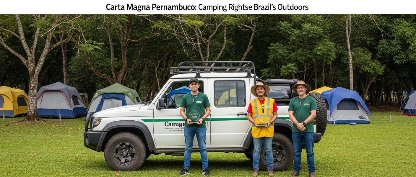 Campsite in Pernambuco at sunset with a constitutional-document overlay