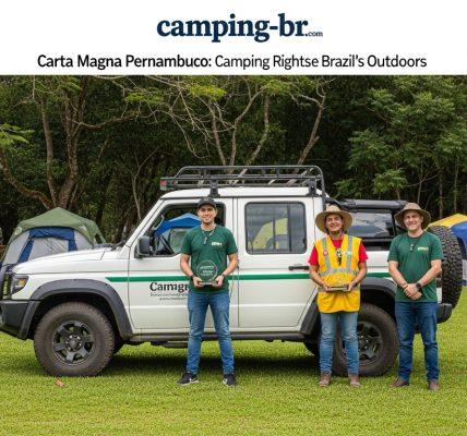 Campsite in Pernambuco at sunset with a constitutional-document overlay