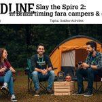 Brazilian camper at a campsite playing Slay the Spire 2 on a portable device