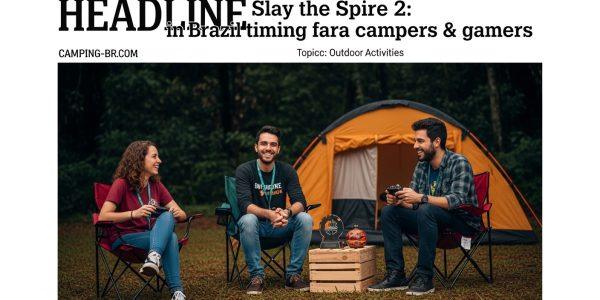 Brazilian camper at a campsite playing Slay the Spire 2 on a portable device