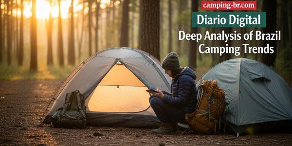 Camping scene with a notebook and a digital device at a Brazilian campsite.