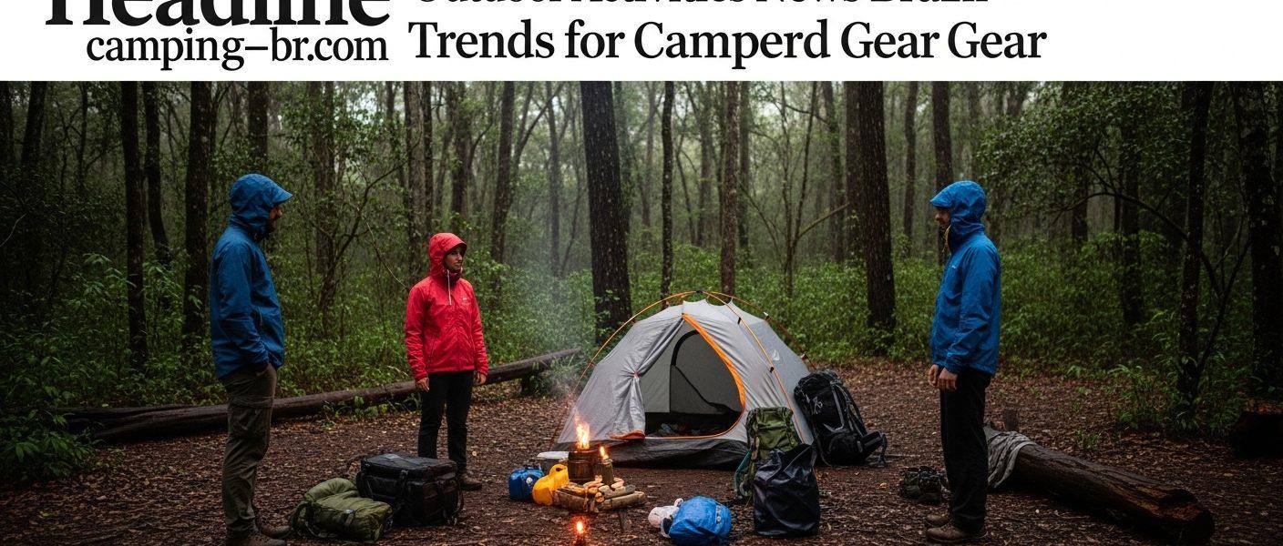 Campers in Brazil with rain gear at a forest campsite.