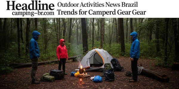 Campers in Brazil with rain gear at a forest campsite.